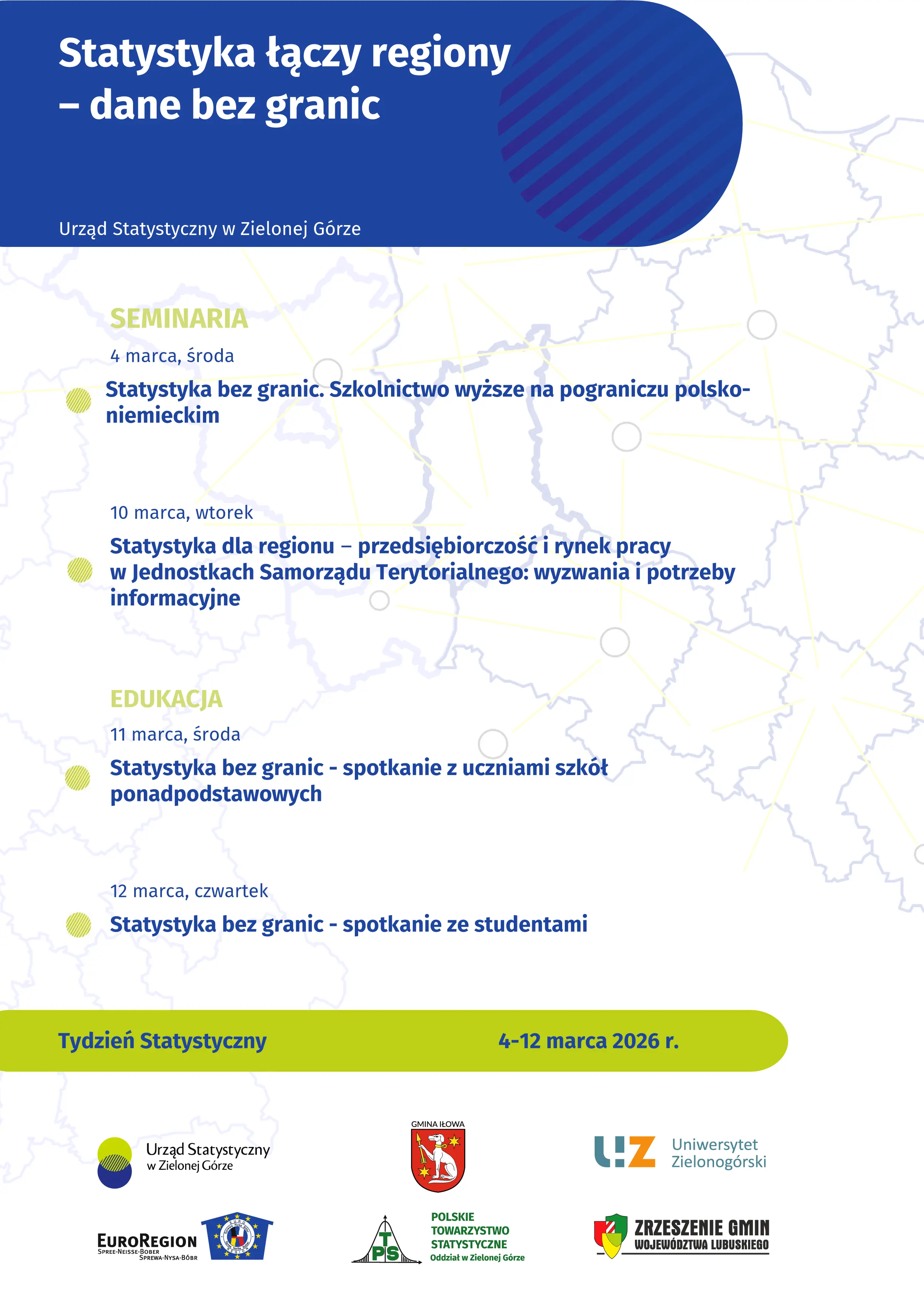 Plakat Tydzień Statystyczny 2026 "Statystyka łączy regiony-dane bez granic"